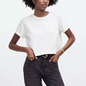 Madewell T Shirt Womens L White Top Softfade Cotton Boxy Crop Tee Lighthouse